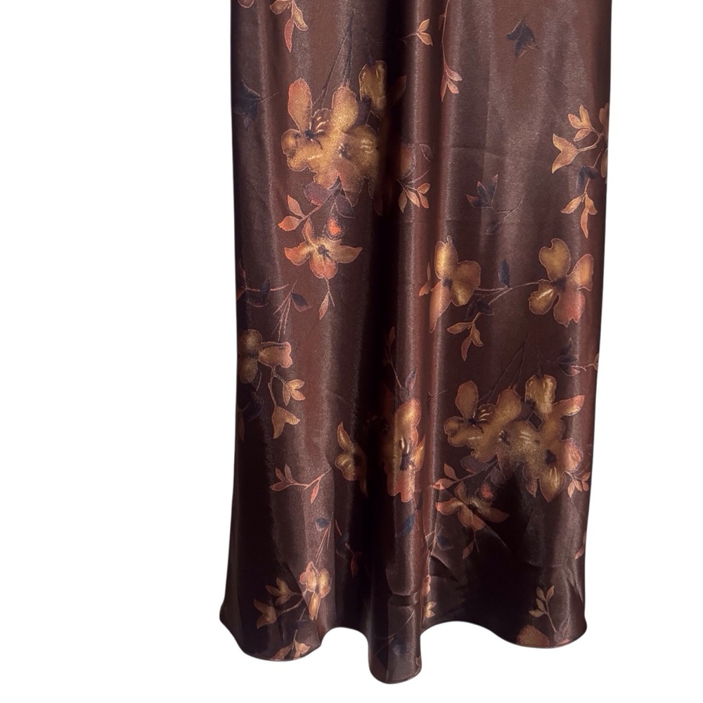 Vintage Jones New York Size Medium Brown Satin Floral Maxi Dress Grunge Boho - Picture 3 of 8